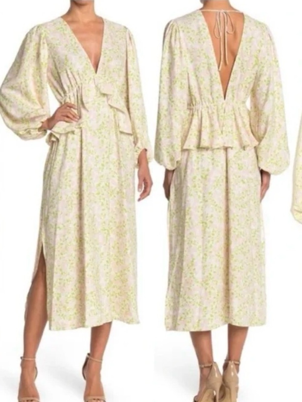 Topshop White Ivory Print Double V Floral Satin Maxi Dress Size 6